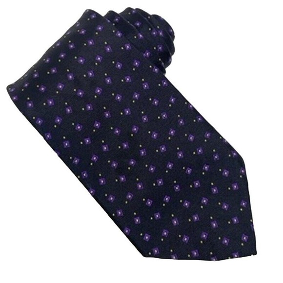 Lauren Ralph Lauren Other - Lauren Ralph Lauren Necktie Silk‎ Black Purple Squares Print Hand Finished